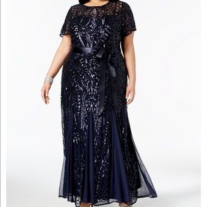 Plus Size R&M Embellished Sequins Panel Godet Gown